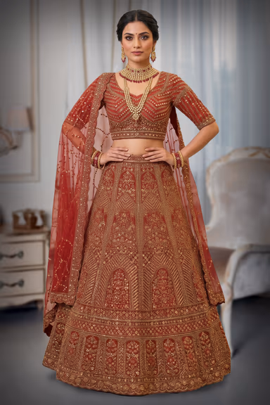 Crimson Red Hand-Embellished Bridal Lehenga Set with Intricate Zardosi Work — view 2 of 2