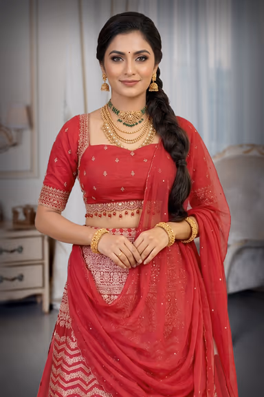 Dark Majentha Pre Wedding Lehenga With Microprint Detailed Skirt, Handworked Top And Same Color Dupatta — view 1 of 4
