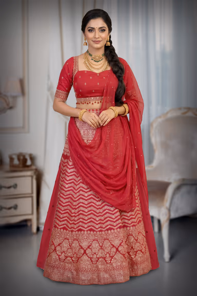 Dark Majentha Pre Wedding Lehenga With Microprint Detailed Skirt, Handworked Top And Same Color Dupatta — view 2 of 4