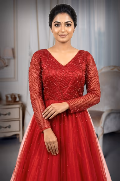 Deep Red Embellished Ball Gown — view 1 of 2