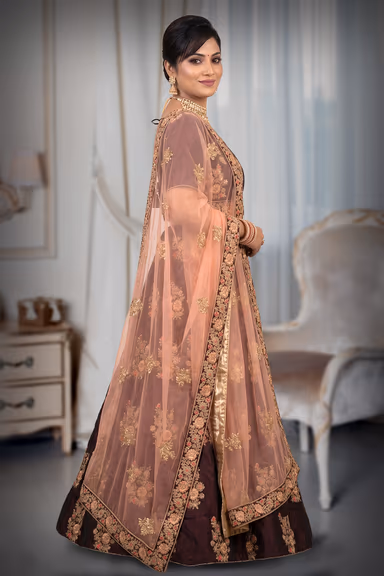 Deep Wine Floral Embroidered Bridal Lehenga — view 3 of 3