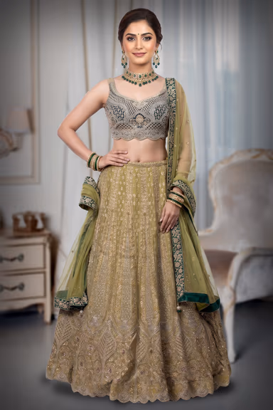 Delightful Haldi Lehenga With A Mix Of Lime Yellow And Green Heavy worked Lehenga — view 2 of 3