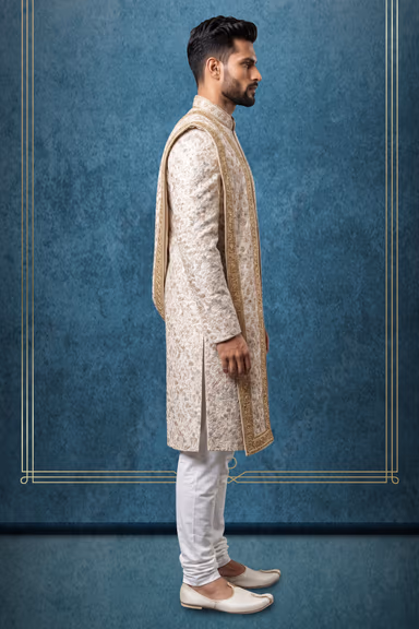 Designer Embroidered Sherwani Set with Shawl — view 3 of 3