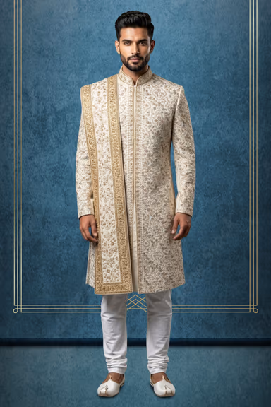 Designer Embroidered Sherwani Set with Shawl — view 1 of 3
