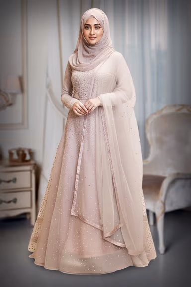 Dusty Grey floor length gown with pearl and stone work — view 3 of 3