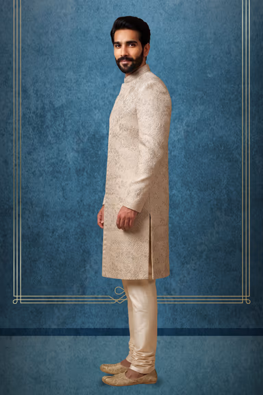 Elegant Ivory Sherwani With Intricate Embroidery For Grand Wedding Occasions — view 3 of 3