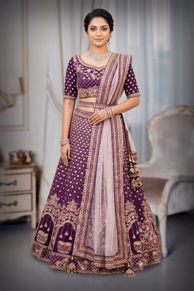 Elegant Lehenga Adorned with Complete Traditional Embroidery for Grand Celebrations — view 2 of 3