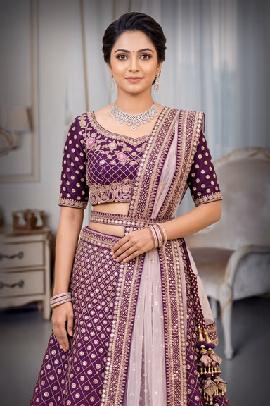 Elegant Lehenga Adorned with Complete Traditional Embroidery for Grand Celebrations — view 1 of 3