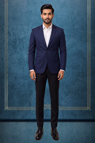 Elegant Plain Navy Blue Blazer for Formal and Professional Occasions — view 1 of 2