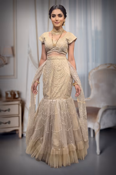 Gold Embroidered Mermaid Lehenga — view 2 of 2
