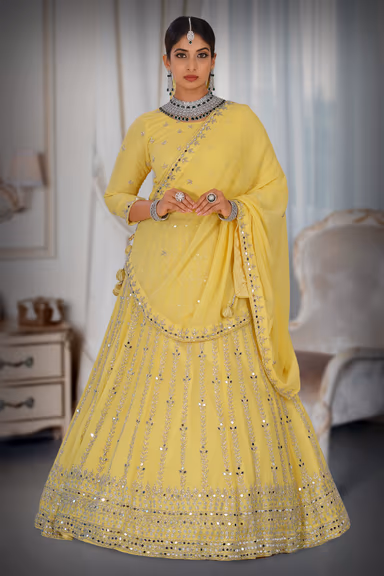 Yellow mirror work lehenga — view 2 of 6