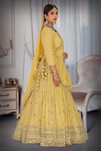 Yellow mirror work lehenga — view 6 of 6