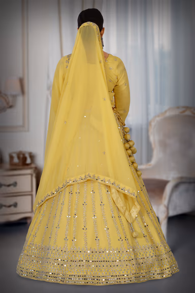 Yellow mirror work lehenga — view 5 of 6