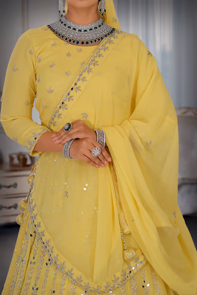 Yellow mirror work lehenga — view 4 of 6