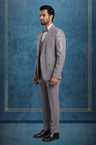 Grey And Misty White Stone Embellishment Tuxedo — view 3 of 3