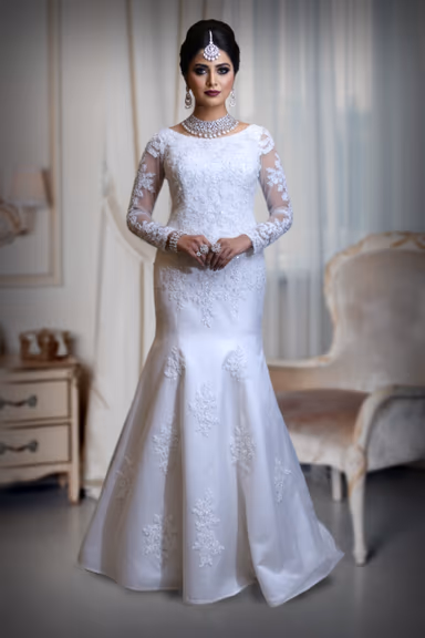 Elegant Embroidered Lace Full-Sleeve Mermaid/Trumpet Bridal Gown — view 2 of 2