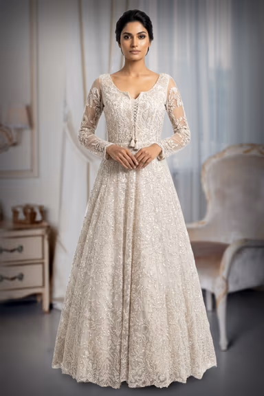Elegant Ivory Bridal Gown , fully heavy worked along with the veil . — view 2 of 3
