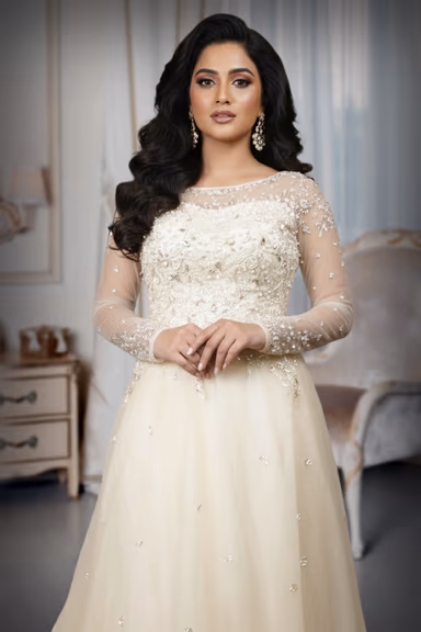 Nude Tulle Gown with Heavy Crystal and Diamante Embellishment — view 1 of 4
