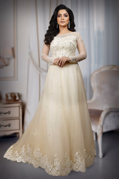 Nude Tulle Gown with Heavy Crystal and Diamante Embellishment — view 2 of 4
