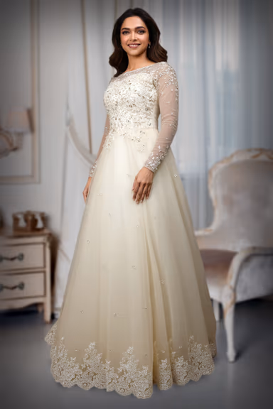 Nude Tulle Gown with Heavy Crystal and Diamante Embellishment — view 3 of 4