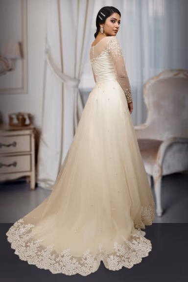 Nude Tulle Gown with Heavy Crystal and Diamante Embellishment — view 4 of 4