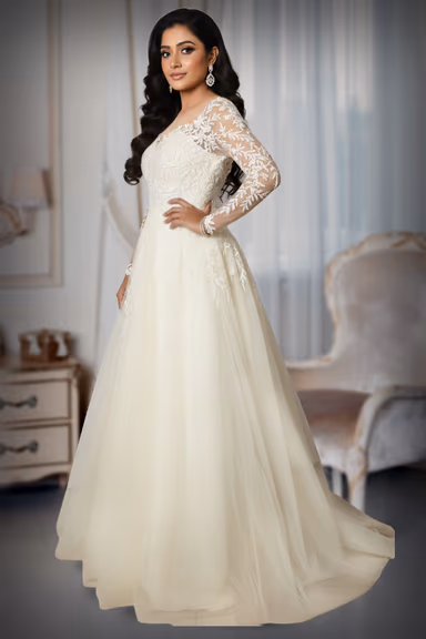 Elegant Off The Shoulder Ivory Bridal Gown Featuring Sheer Sleeves And Delicate Floral Embroidery Perfect For… — view 2 of 4