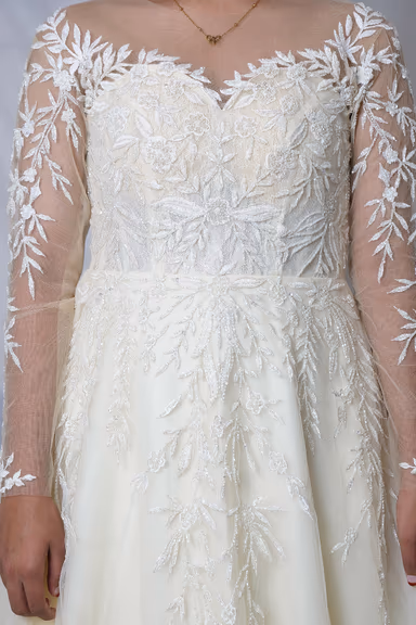 Elegant Off The Shoulder Ivory Bridal Gown Featuring Sheer Sleeves And Delicate Floral Embroidery Perfect For… — view 4 of 4