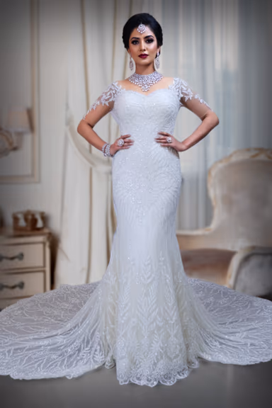 Off-Shoulder Mermaid Bridal Gown with Leaf Embroidery — view 3 of 3