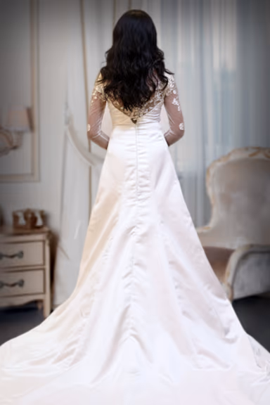 Off white  applique work heavy design fishcut off white gown — view 3 of 3