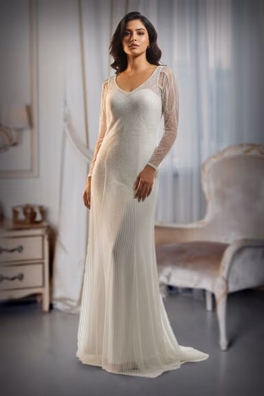 Pearl White Linear Sequin High-Neck Gown — view 2 of 2