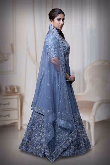 Ash Grey Nakshi Work Silk Lehenga — view 5 of 6