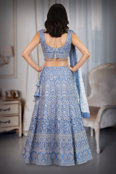 Blue Embellished Bridal Lehenga — view 4 of 4
