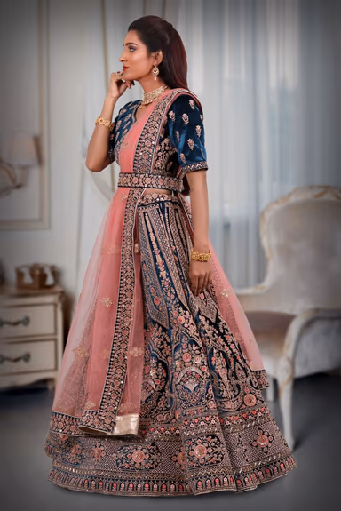 Blue heavy embroidery sequins work lehenga — view 3 of 5