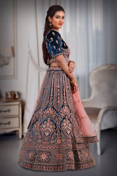 Blue heavy embroidery sequins work lehenga — view 4 of 5