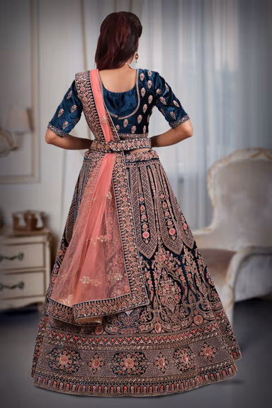 Blue heavy embroidery sequins work lehenga — view 5 of 5