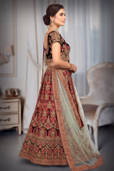 Blue Lehenga With Gold And Pink Zari Work — view 3 of 3