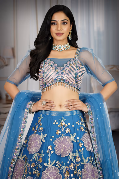 Blue Indowestern Lehenga — view 1 of 4
