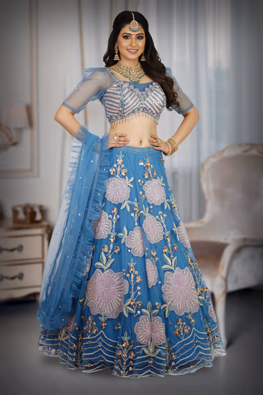 Blue Indowestern Lehenga — view 3 of 4