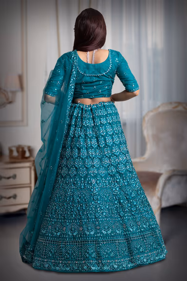 Blue jarkan stone work lehenga — view 5 of 5