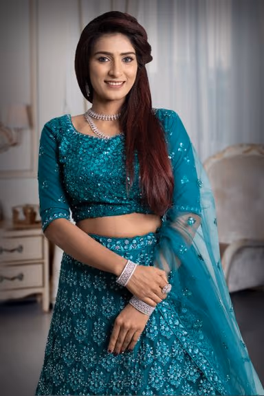 Blue jarkan stone work lehenga — view 1 of 5
