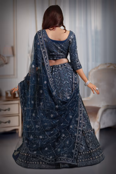 Blue silver lace & sequins work lehenga — view 5 of 5