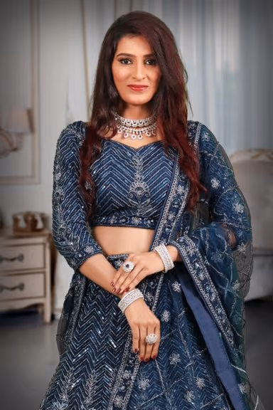 Blue silver lace & sequins work lehenga — view 1 of 5