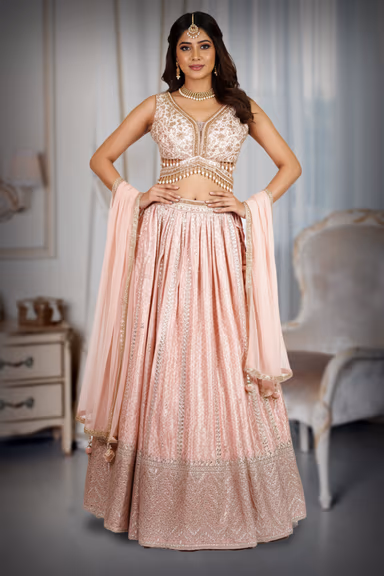 Blush Pink Sequin Embroidered Lehenga Choli — view 2 of 4