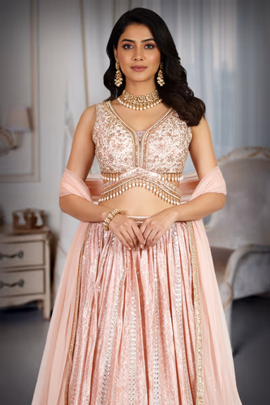 Blush Pink Sequin Embroidered Lehenga Choli — view 1 of 4