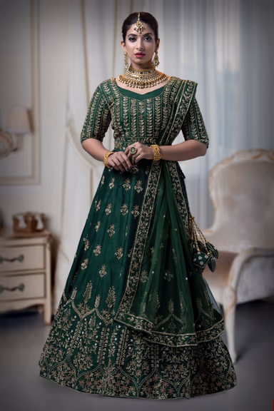 Bottle Green Silk Lehenga — view 2 of 6