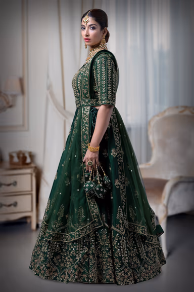 Bottle Green Silk Lehenga — view 6 of 6