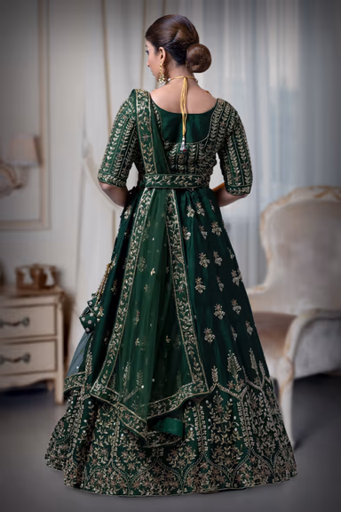 Bottle Green Silk Lehenga — view 5 of 6