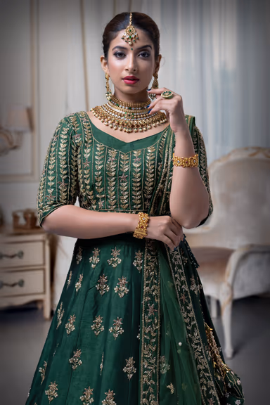 Bottle Green Silk Lehenga — view 1 of 6