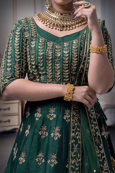 Bottle Green Silk Lehenga — view 4 of 6