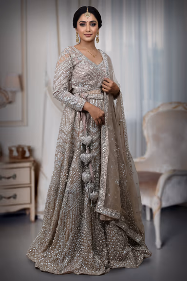 Breathtaking Golden Sequin Lehenga Displaying Geometric Patterns And Luxurious Craftsmanship Designed To… — view 3 of 4